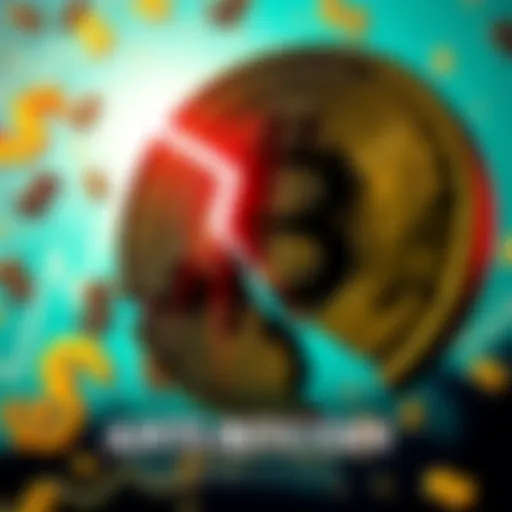 A graphic showing a broken Bitcoin symbol with dollar signs fading in the background, representing the decline of Bitcoin's value in the economy.