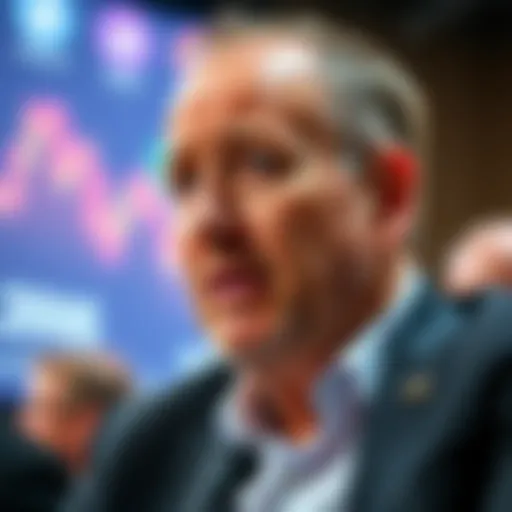Arthur Hayes speaking at a financial conference with a worried expression, highlighting concerns about stablecoins and a potential crisis.