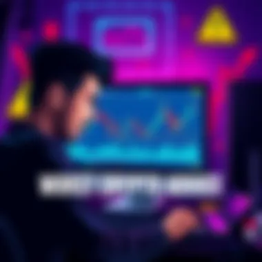 A person looking frustrated while reading bad crypto trading advice on a computer screen, surrounded by graphs and warning signs.