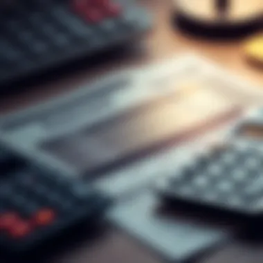 A close-up of a bank account statement showing pending transactions and a calculator on a table, representing financial management.