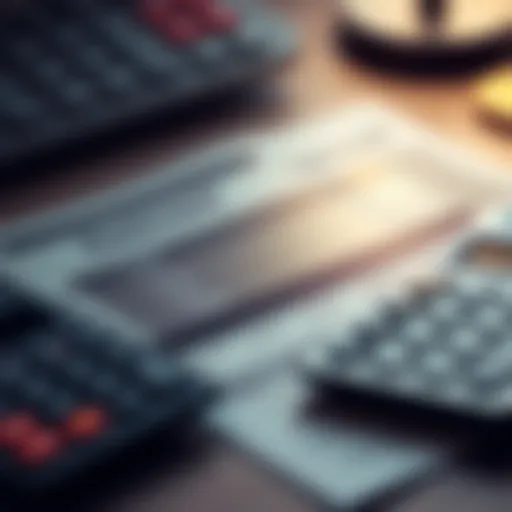 A close-up of a bank account statement showing pending transactions and a calculator on a table, representing financial management.