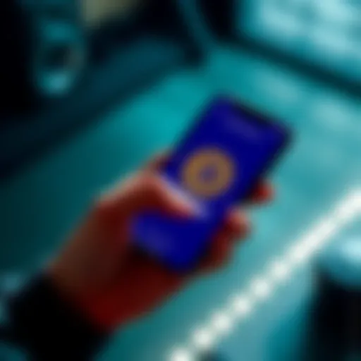 A person comparing Bitcoin apps on a smartphone, featuring logos of Coinbase and Kraken