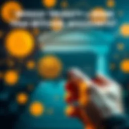 A person holding a bank card with Bitcoin symbols and digital currency icons in the background