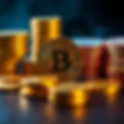 A split image showing Bitcoin coins on one side and stacks of cash on the other, representing the investment debate between cryptocurrency and cash.