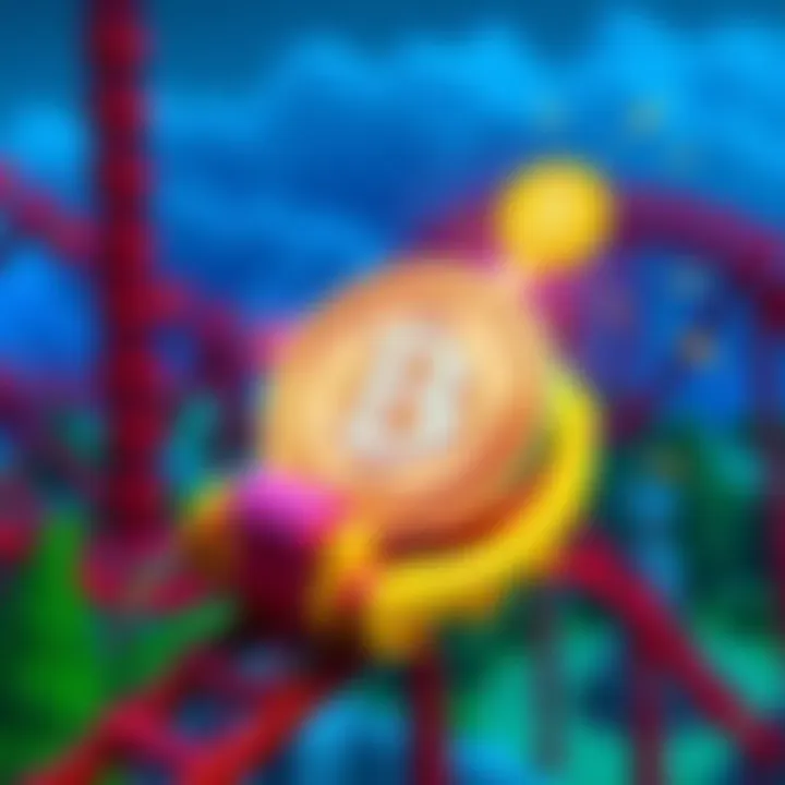 A colorful graphic representing the Bitcoin Coaster meme coin with a roller coaster and Bitcoin symbols, celebrating its launch
