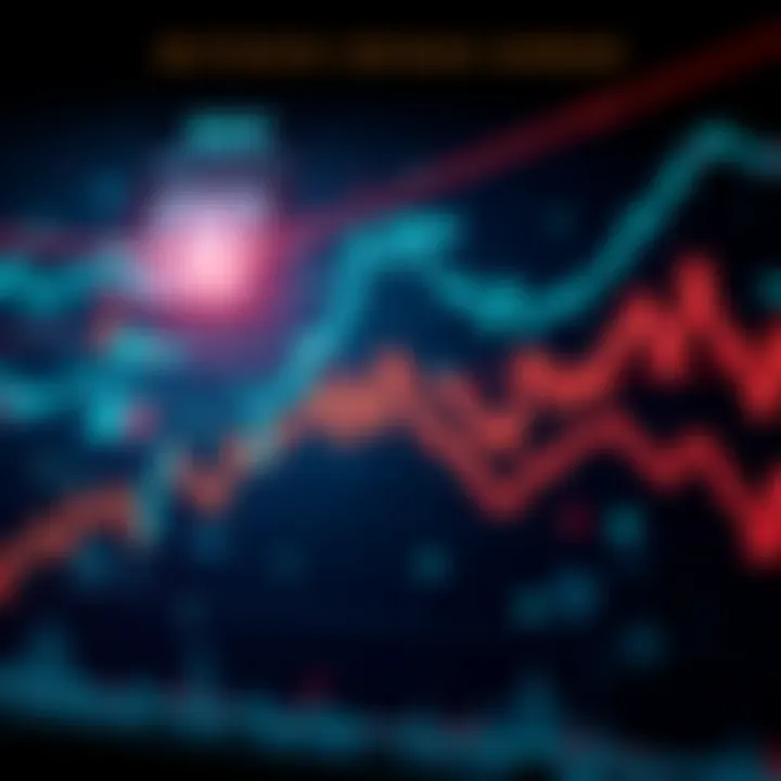 A graph showing a downward trend in Bitcoin values, with an overlay of charts and financial symbols, indicating market instability.