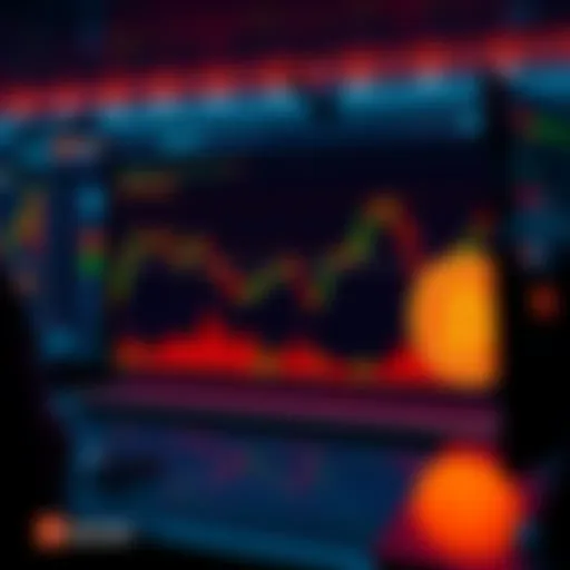 Display of Bitcoin chart showing downward trend with cautious traders discussing on social media platforms