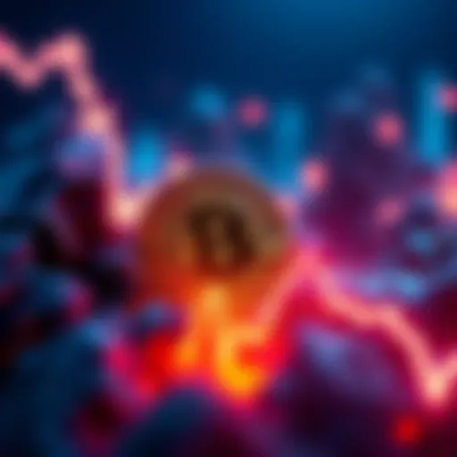 Graph showing Bitcoin's value dropping below 50k, with a downward trend highlighted.