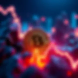 Bitcoin Market Drop Graph showing Bitcoin's value dropping below 50k, with a downward trend highlighted.