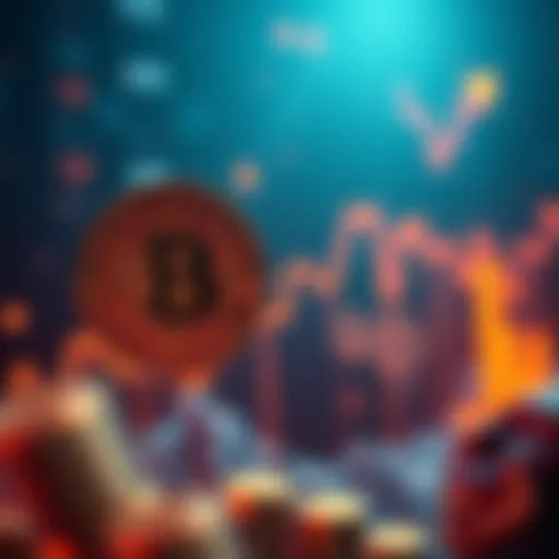 A graphic showing a rising Bitcoin price chart with a bullish trend in the background.