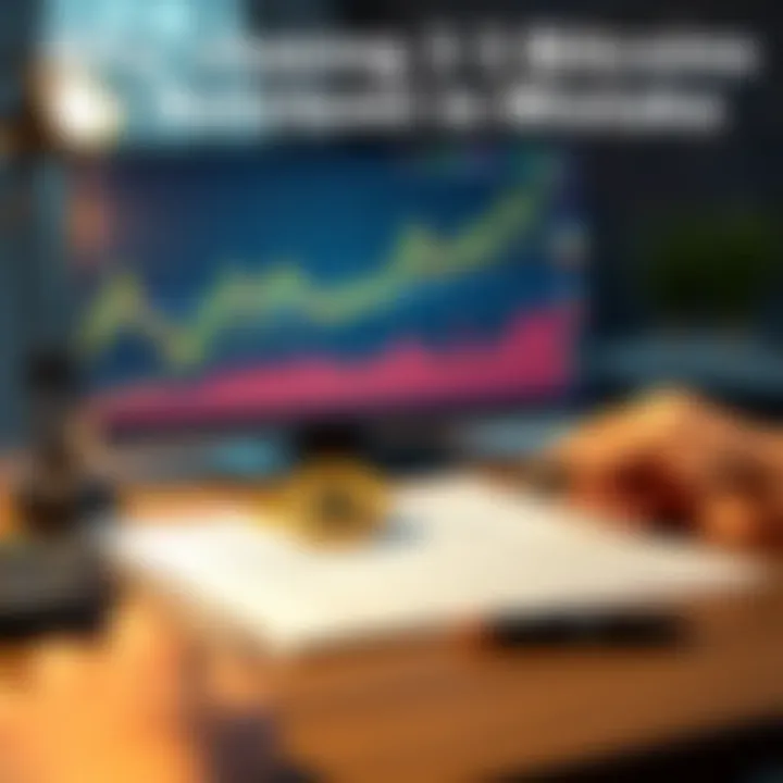 A person looking at a graph showing Bitcoin prices and a retirement plan document on a desk, symbolizing the focus on investing for the future.
