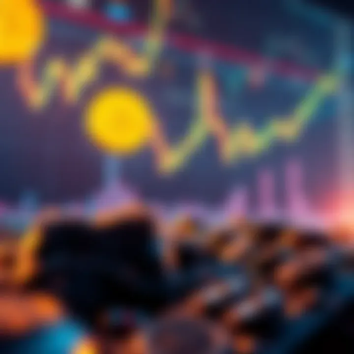 A graphic showing Bitcoin rising to a record price, with a chart and dollar signs in the background.