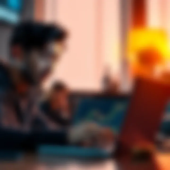 A beginner with a surprised expression looks at a Bitcoin chart on a laptop, while a friend shares news of making a profit from their investment.