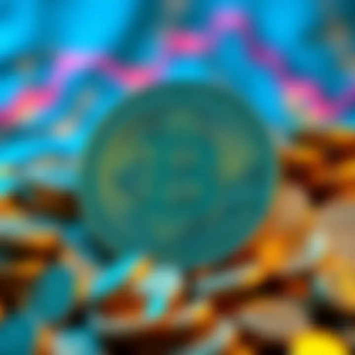 A Bitcoin symbol surrounded by gold coins representing digital currency and investment