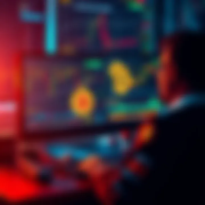 A person using a computer to exchange Bitcoin for Tether with charts visible on the screen
