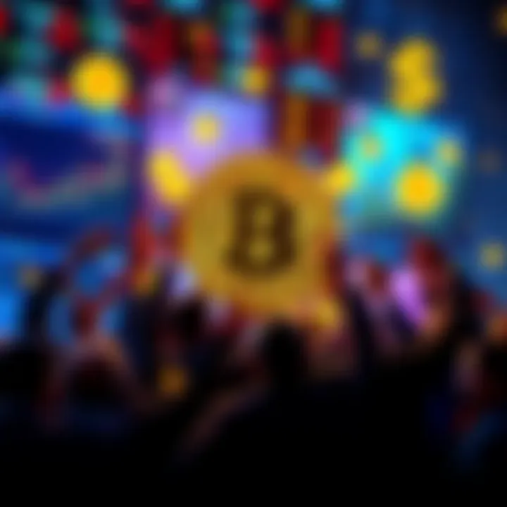 A visual of traders celebrating a Bitcoin price increase, with charts showing rising trends and dollar signs in the background.