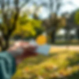 A person using a paper wallet to share Bitcoin private keys, demonstrating offline transactions, set in a park with trees around.