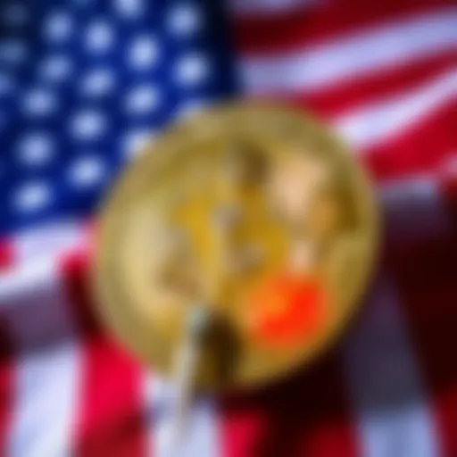 Bitcoin symbol in front of an American flag, representing U.S. military impact on cryptocurrency