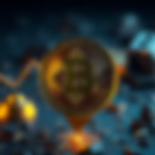 A visual representation of Bitcoin's value showing a coin and a downward arrow, symbolizing lack of intrinsic worth