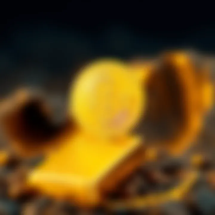 A graphic showing Bitcoin symbol rising above a gold bar, representing Bitcoin's predicted value growth over gold.