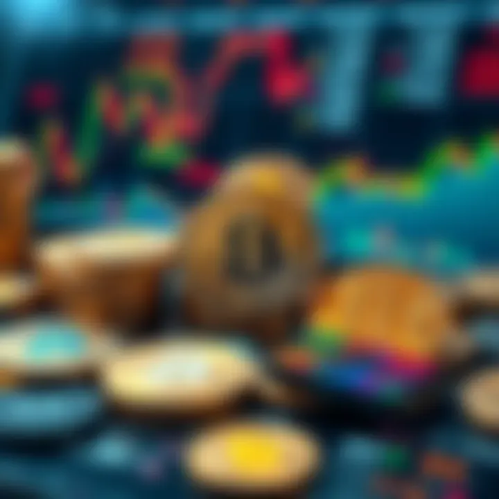 A representation of BlackRock's revenue growth from Bitcoin and Ether ETFs, featuring coins and financial charts.