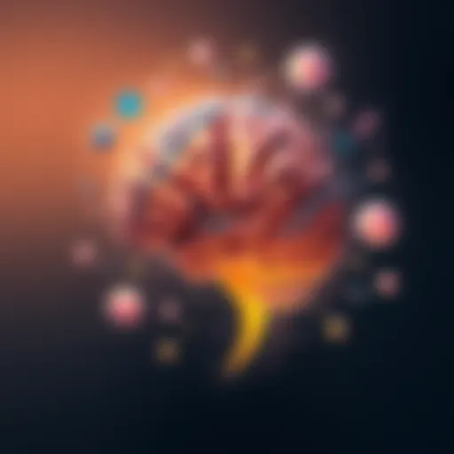 An illustration of a human brain surrounded by abstract shapes representing thoughts and emotions