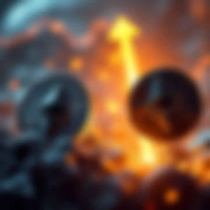 A visual representation of Bitcoin and Ethereum logos with upward arrows symbolizing market growth and high hopes among investors.