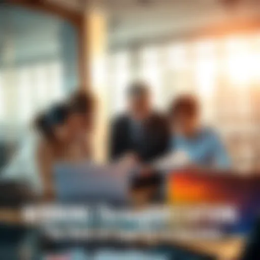 A team of professionals collaborating on a project with charts and laptops, focusing on execution and strategy.