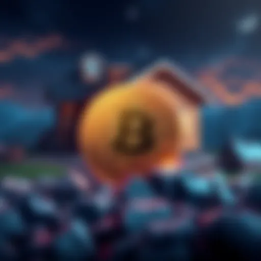A graphic showing a coin labeled 'Buttcoin' with a house in the background, symbolizing its role in solving the housing crisis.