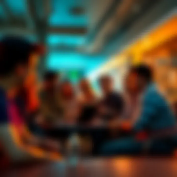A group of people discussing personality types related to Buttcoin culture in a casual setting.
