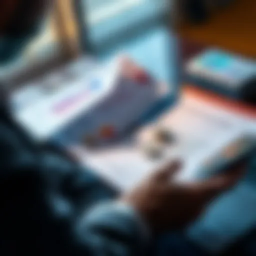 A person analyzing financial documents with cash notes and a calculator, representing cash allocation in net worth.