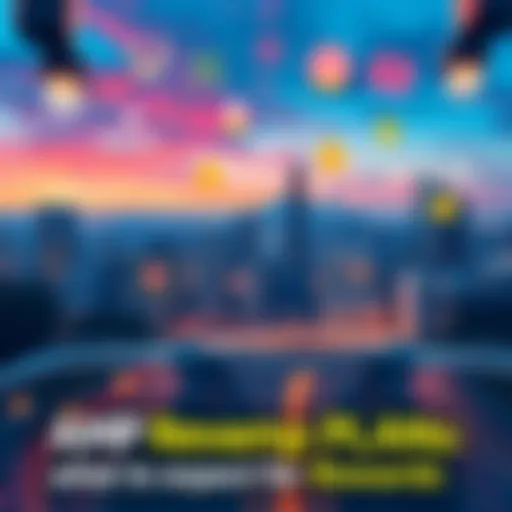 Illustration of a city skyline with icons representing rewards and changes in the AMP program