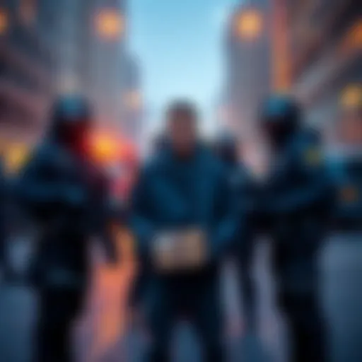 Coinbase CEO standing with bomb squad officers near a suspicious package