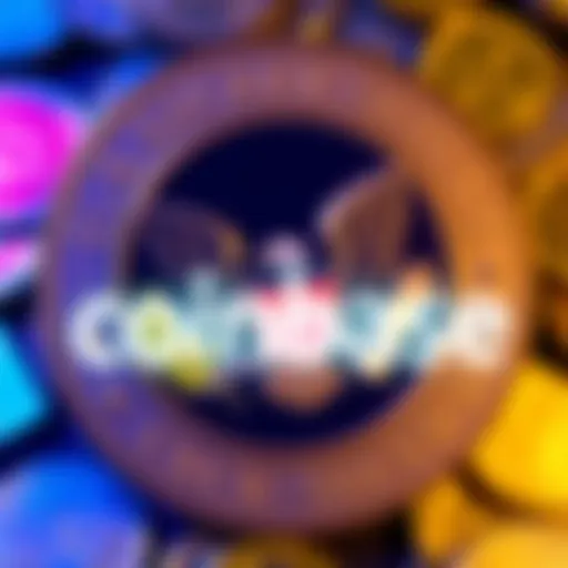Coinbase logo with a background of U.S. Secret Service badge and cryptocurrency symbols