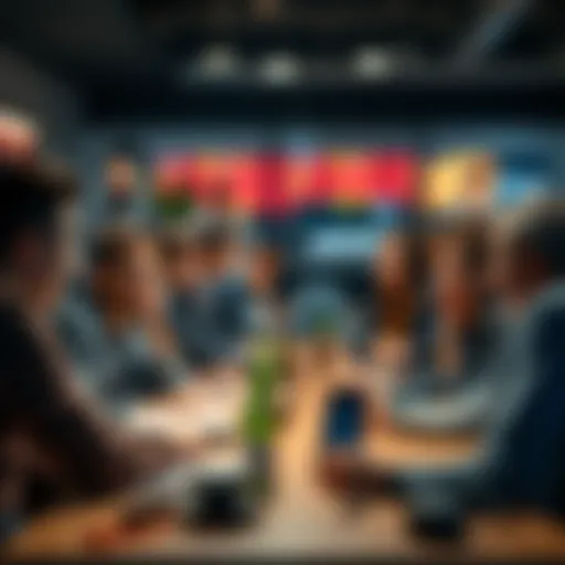 A group of people engaged in lively discussion about current events and trading strategies, smiling and sharing ideas around a table.