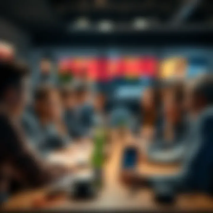 A group of people engaged in lively discussion about current events and trading strategies, smiling and sharing ideas around a table.