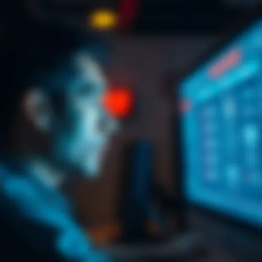 A person with a puzzled expression gazing at a bright computer screen displaying passport badges information