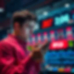 A person looking worried while checking betting odds on a smartphone with a blurred background of a betting shop