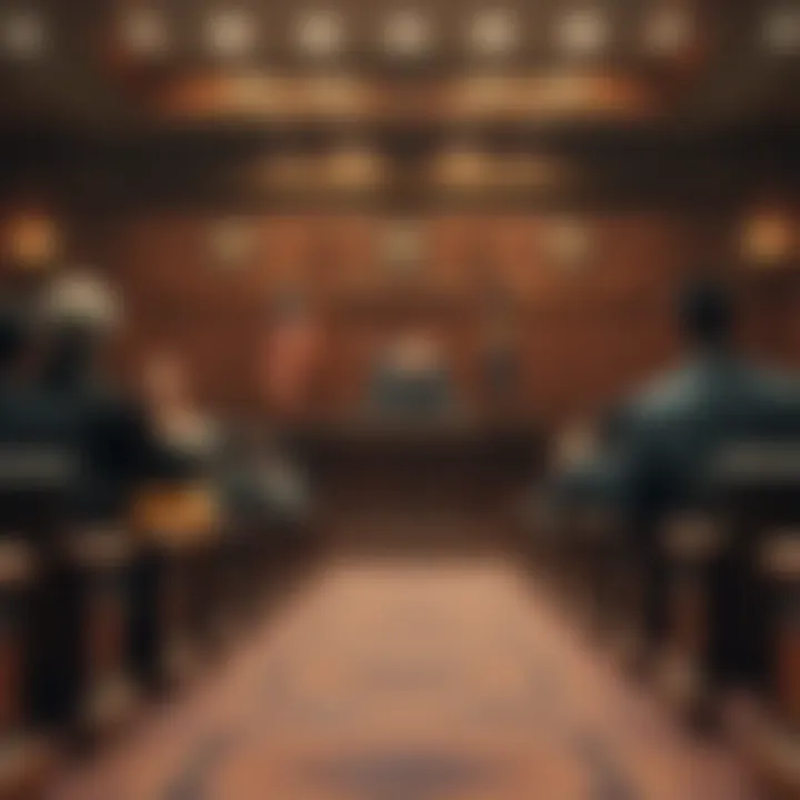 A courtroom where a judge is delivering a verdict to a concerned audience, symbolizing the conviction of a defendant