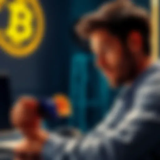 A person contemplating between a Bitcoin and various altcoin options while looking at a credit card