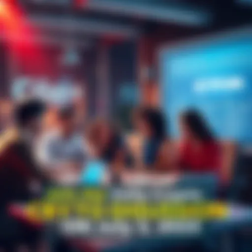 A group of people engaged in a discussion about cryptocurrency, with laptops and notes around them, highlighting the importance of safe trading practices.