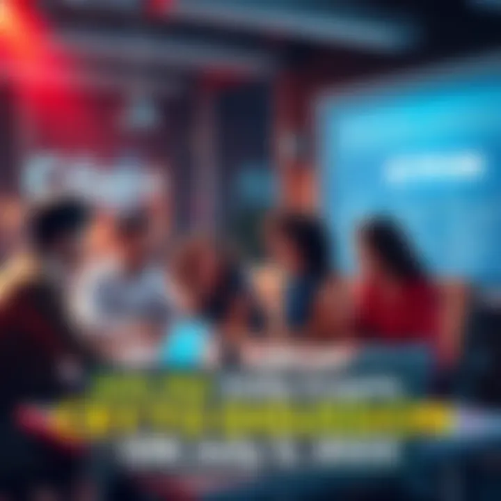 A group of people engaged in a discussion about cryptocurrency, with laptops and notes around them, highlighting the importance of safe trading practices.