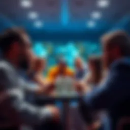 A diverse group of people discussing cryptocurrency in a friendly forum setting.