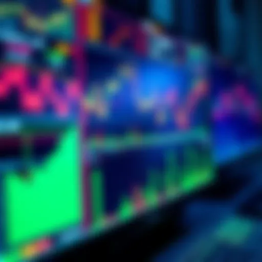 A close-up of a computer screen displaying colorful charts and graphs related to cryptocurrency trends and market data.