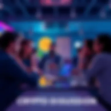 A group of people discussing cryptocurrency in a casual setting, sharing insights and information.