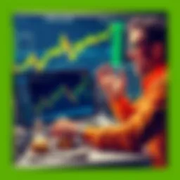 Crypto Investor Celebrating Profit A happy person sitting in front of a laptop, looking at rising cryptocurrency charts, with dollar bills around them, celebrating a $40,000 profit from selling their crypto holdings.