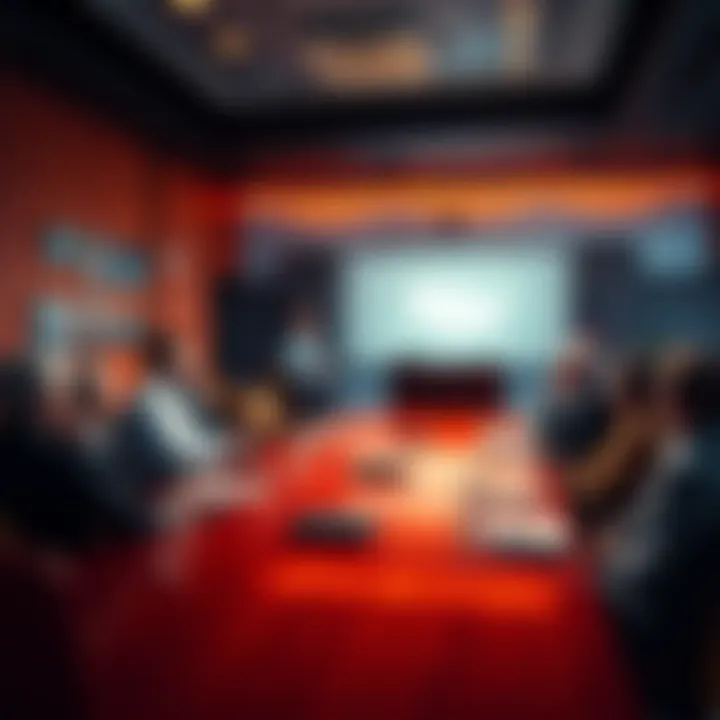 Group of industry leaders discussing cryptocurrency regulations in a conference room
