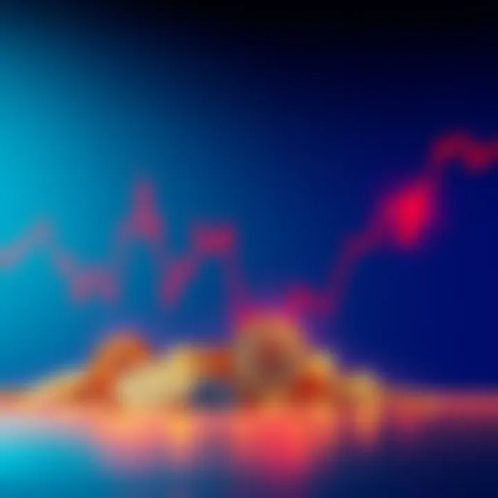 A graph showing a sharp drop in cryptocurrency values, depicting a significant loss in market capitalization, with downward arrows to indicate volatility.