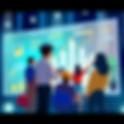 An illustration showing people working together to develop a crypto project, discussing strategy, and plans on a digital board, representing community and teamwork in the crypto space.