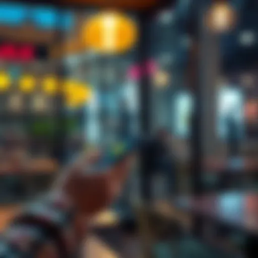 A person using a smartphone to make a digital cryptocurrency transaction at a cafe, showing the modern integration of crypto in everyday activities.